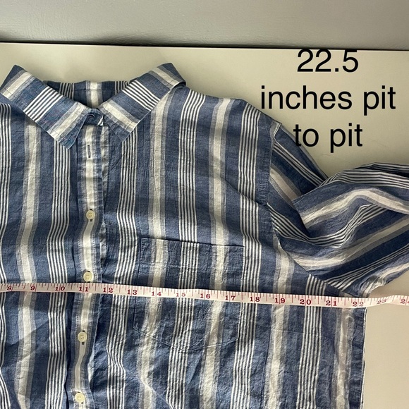 J. Crew Factory blue and white striped, long-sleeve, tie-front button-down shirt - Picture 5 of 7
